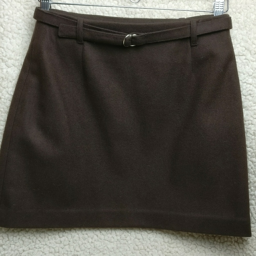 Limited chocolate wool mini skirt with self belt 2