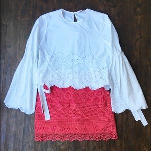 White bell sleeve top with ties