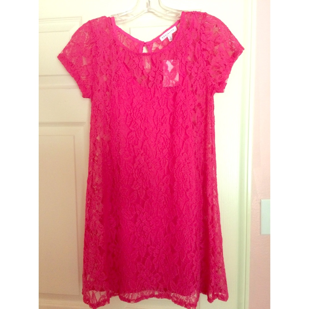 Hot pink lace t-shirt style dress