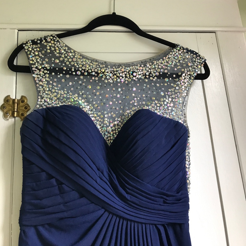 JVN JOVANI Navy Sparkly Prom Dress