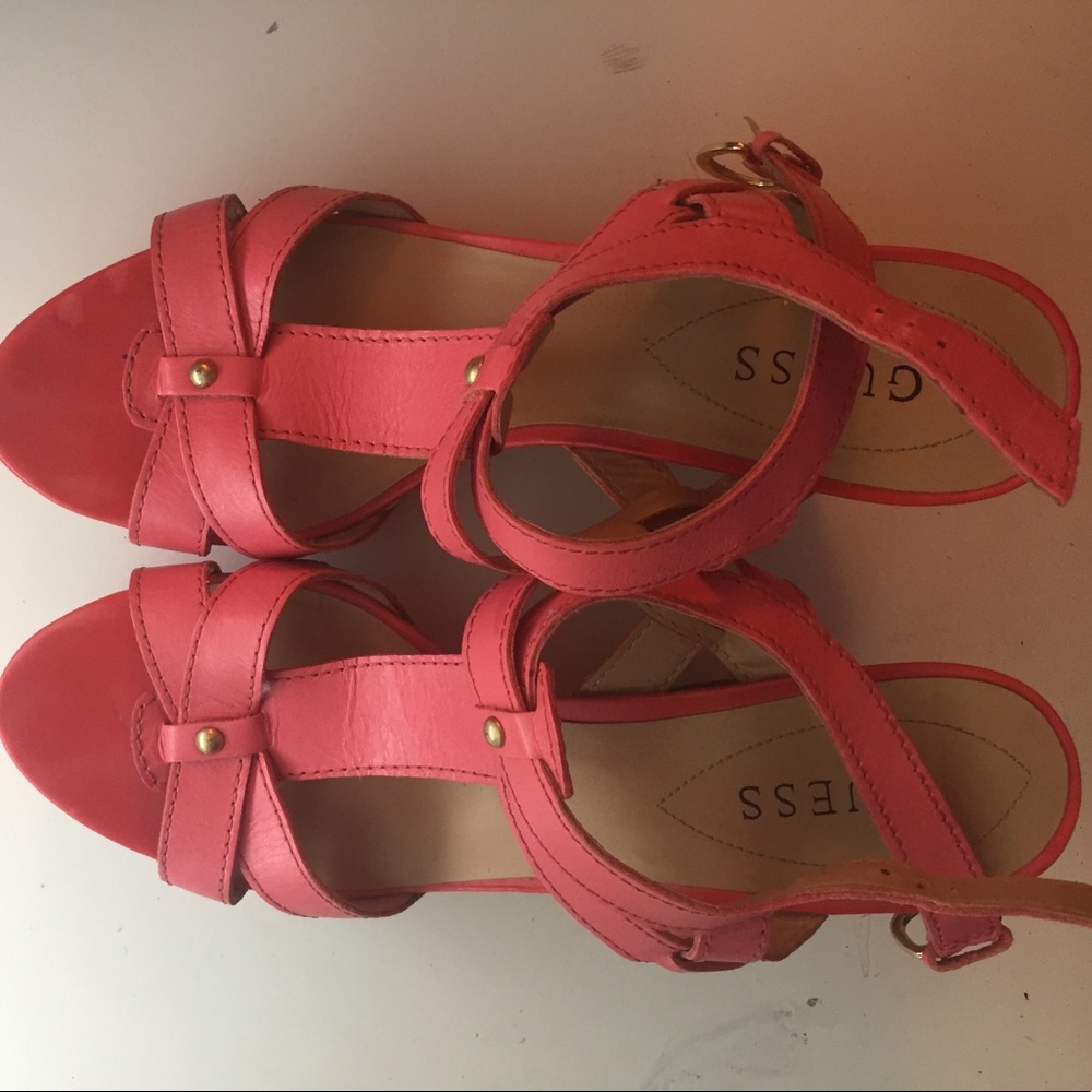 GUESS hot pink wedges