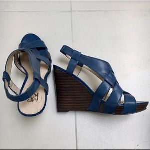 MRKT "Clay" Blue Leather Slingback Platform Wedges