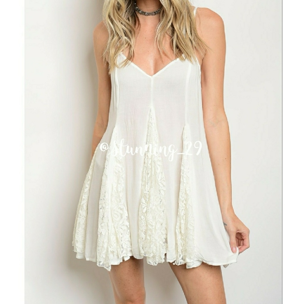 🆕SALE🎉LIGHT IVORY BABY DOLL DRESS & LACE INSERTS - Picture 2 of 6