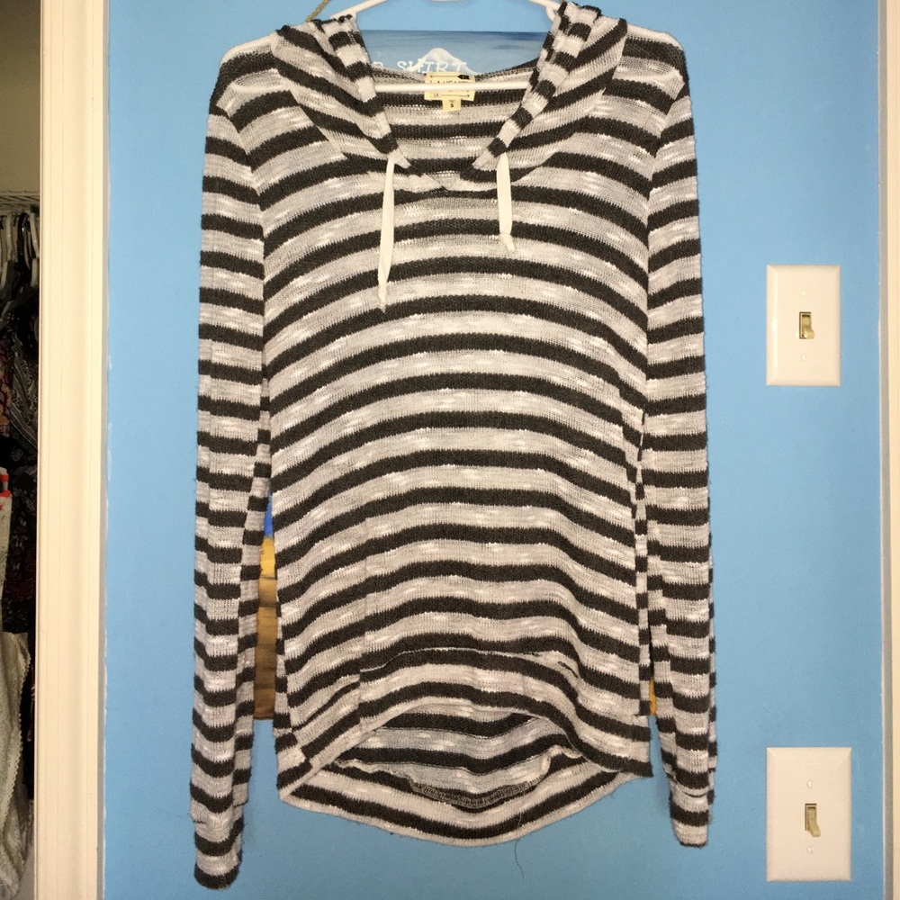 Grey & White Striped Hoodie