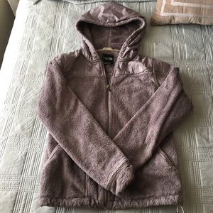 Fuzzy silver north face jacket