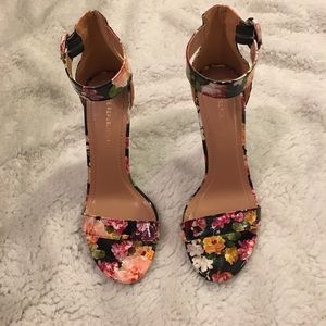 Floral Open Toe Ankle Heels