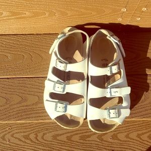 White Birkenstock sandals