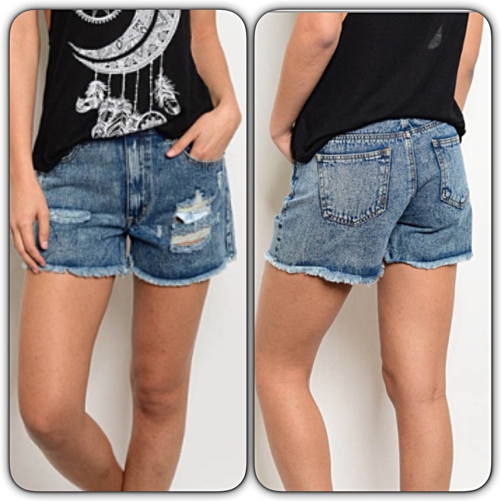 Acid Wash Distressed Denim Jean Short XS S NEW - Picture 2 of 5