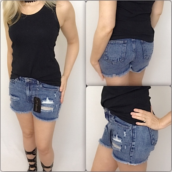 Acid Wash Distressed Denim Jean Short XS S NEW - Picture 3 of 5