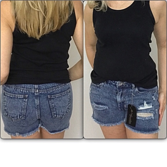 Acid Wash Distressed Denim Jean Short XS S NEW - Picture 5 of 5