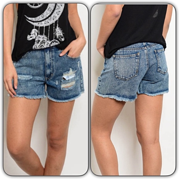 Acid Wash Distressed Denim Jean Short XS S NEW - Picture 2 of 5