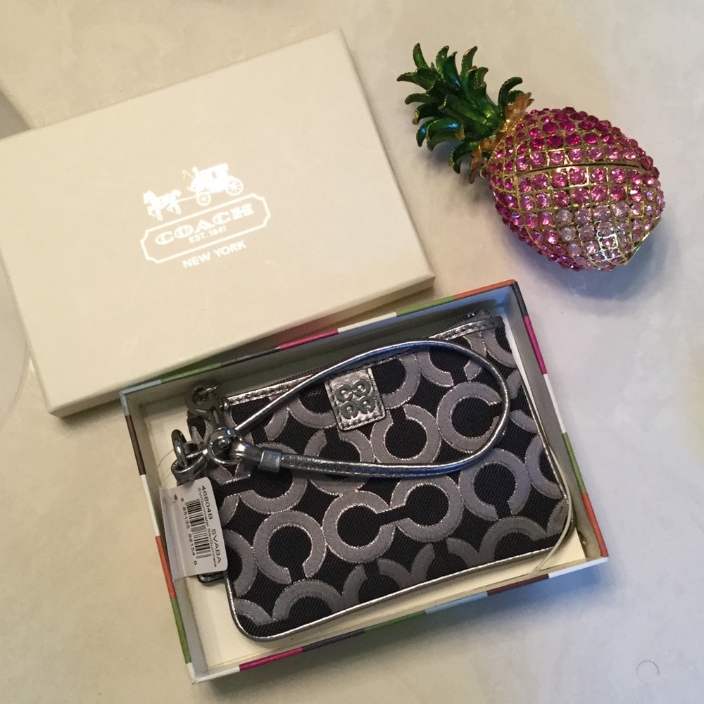 Coach wristlet silver monogram NIB