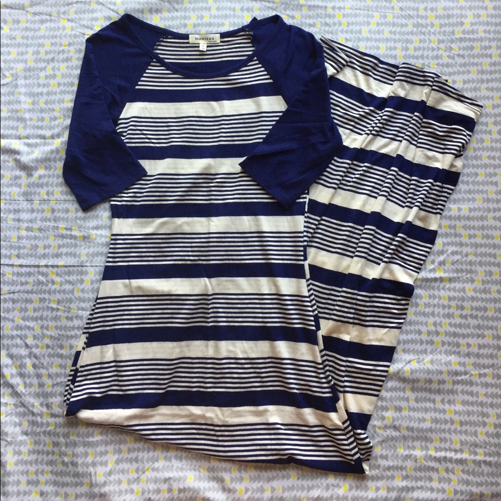 Navy & off white striped maxi dress