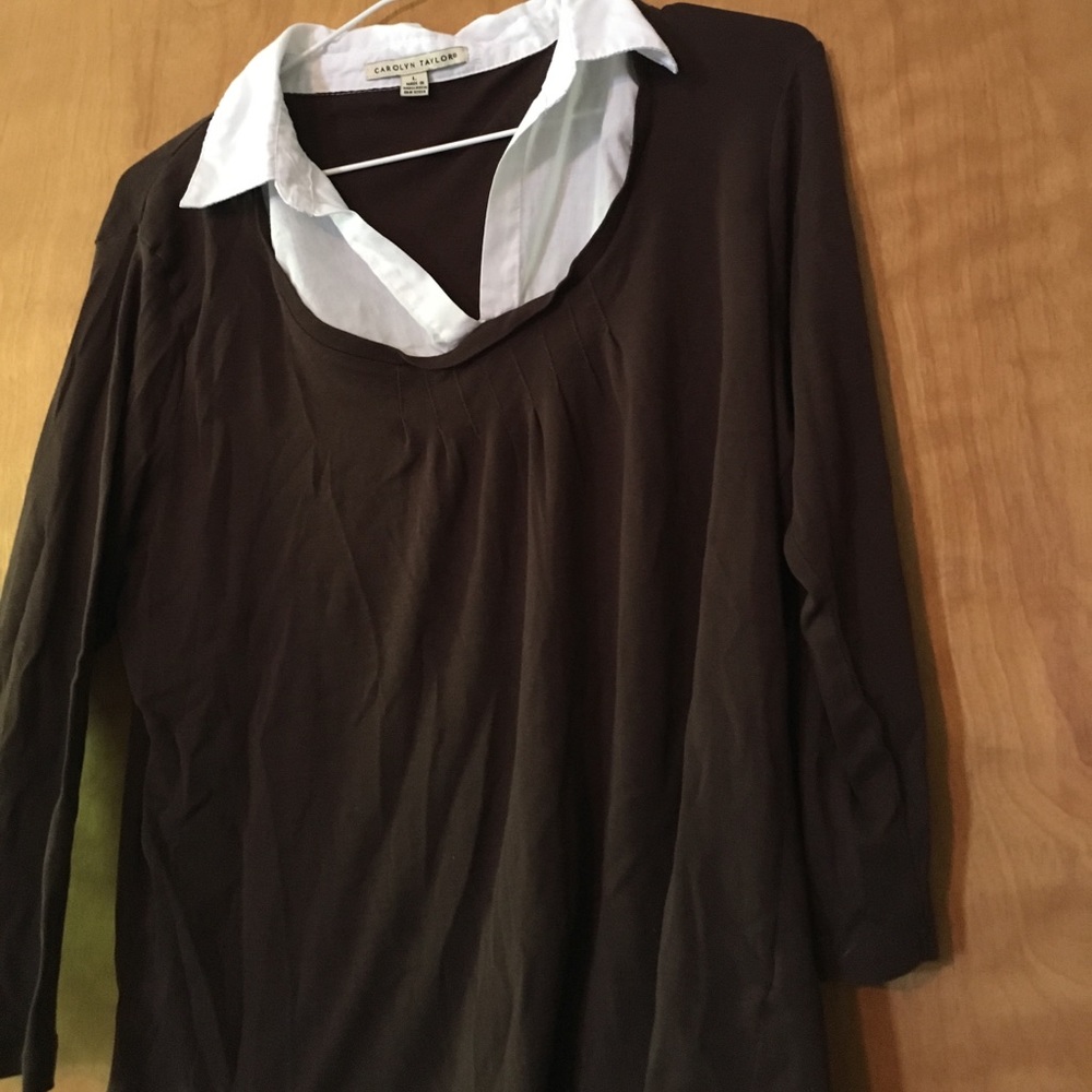 Brown top with white collar.