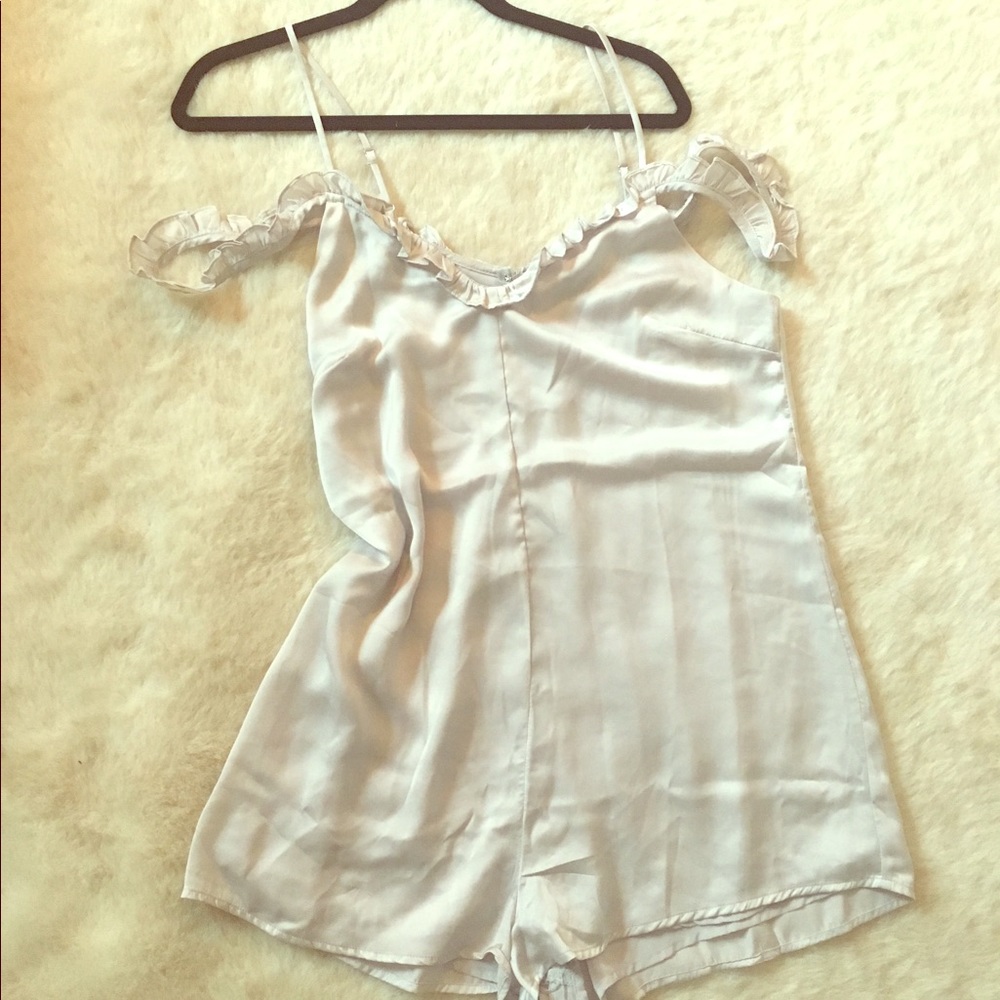 Nasty Gal- Off the shoulder ruffle silk romper