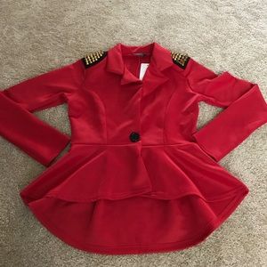 Peplum blazer with gold stud detail.