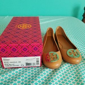 Tory Burch Reva Ballet Flats (Royal Tan/Gold)