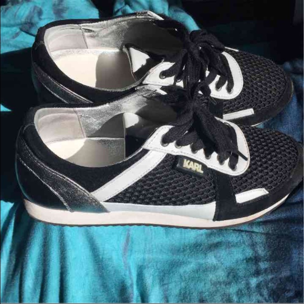 Karl Lagerfeld Silver Suede Fashion Sneakers