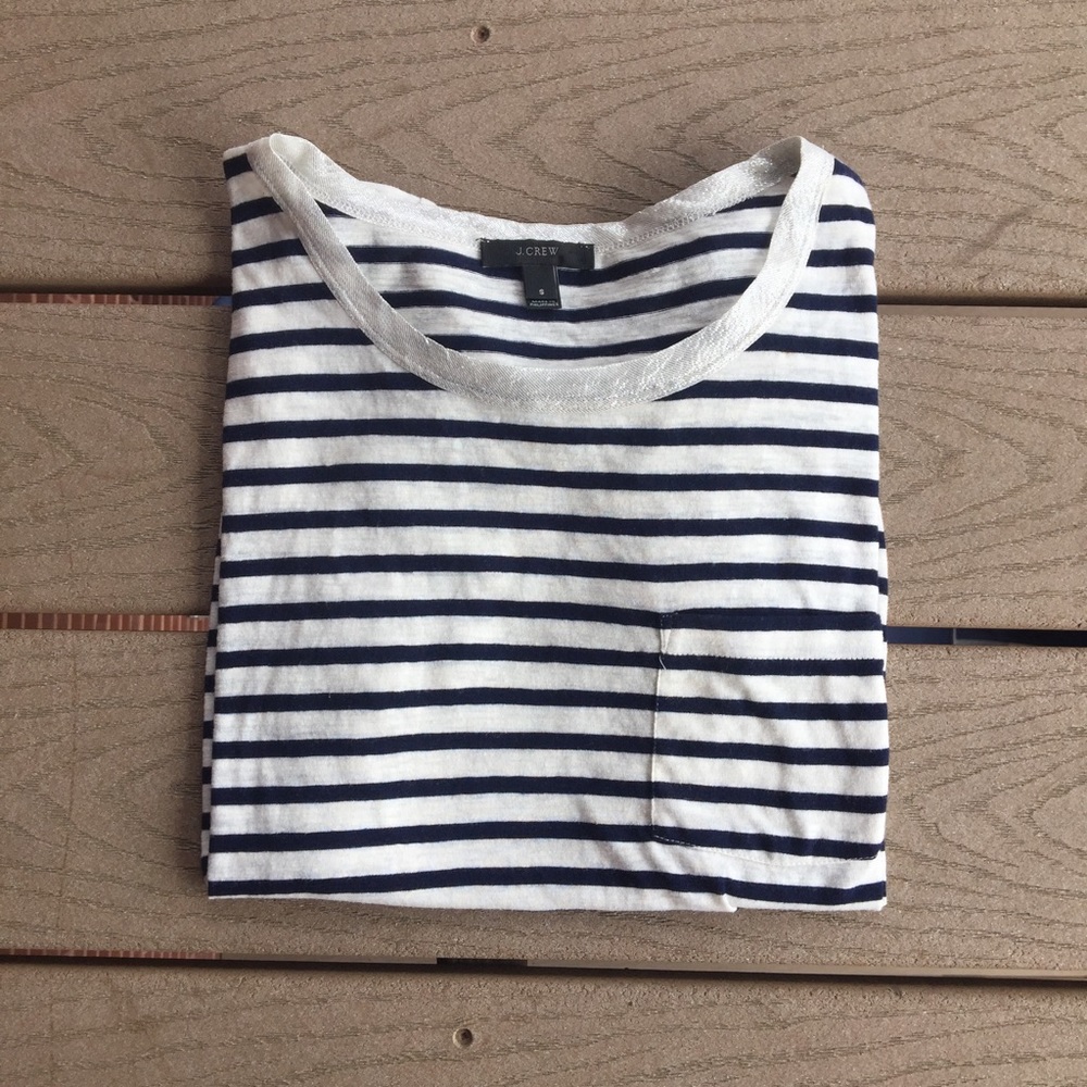 J. Crew shimmer neckline striped pocket tee