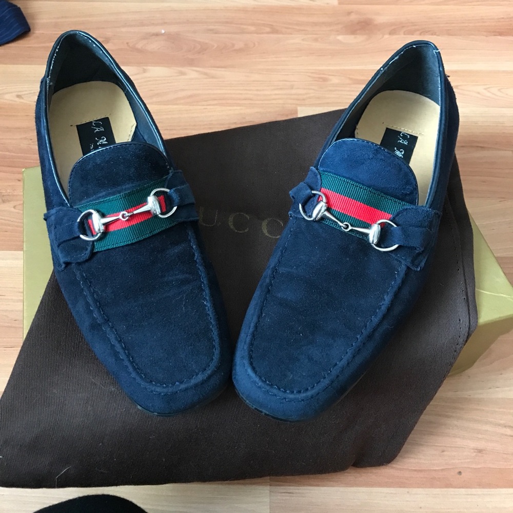 Men's navy blue suede slip ons