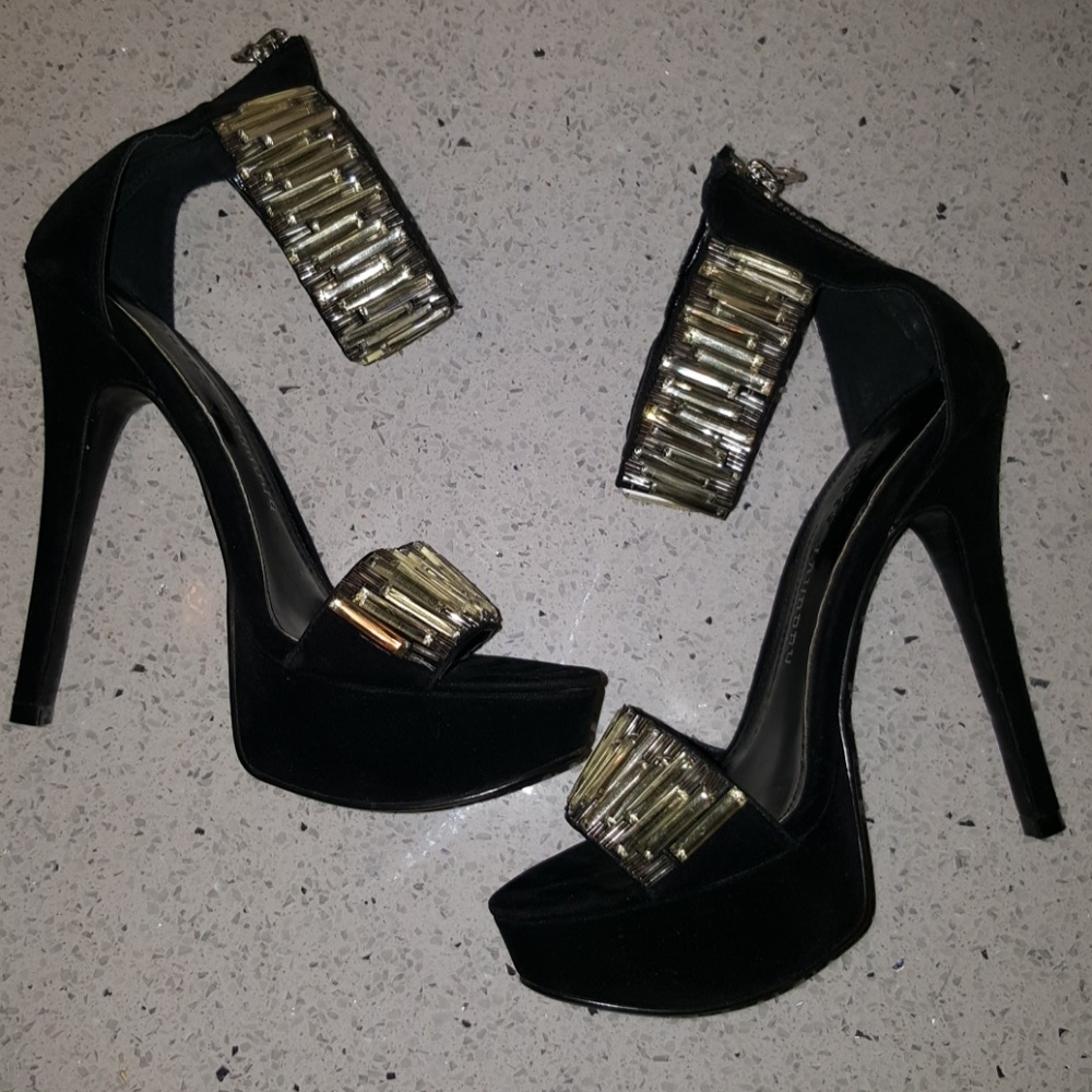 Chinese Laundry black with crystal platform heels