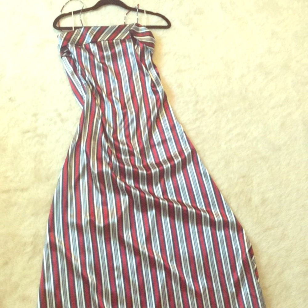 Striped Silk Satin Maxi Glam Vintage Dress