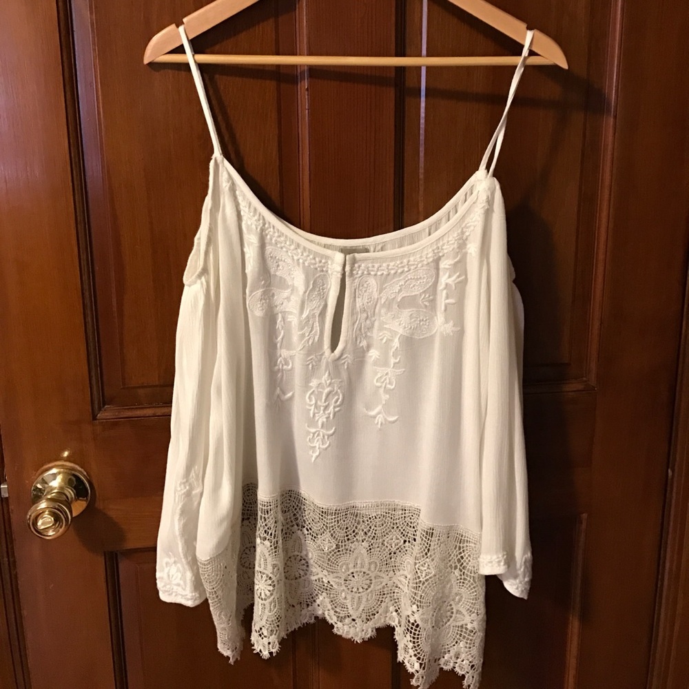 UO ecoté white cold shoulder top
