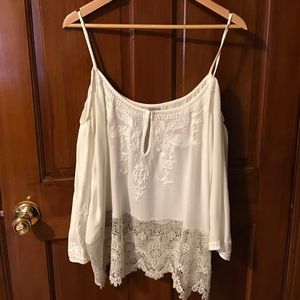 UO ecoté white cold shoulder top
