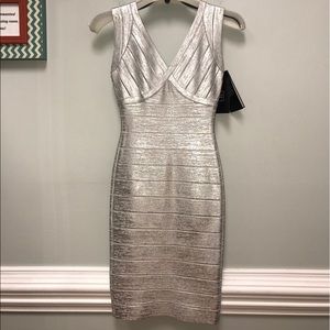 Herve Leger Silver Bandage Mini Dress
