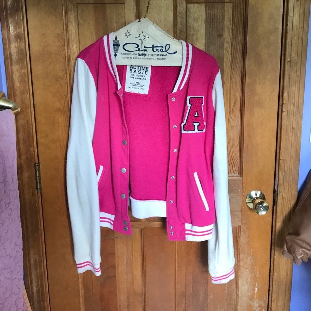 Pink varsity jacket from forever 21