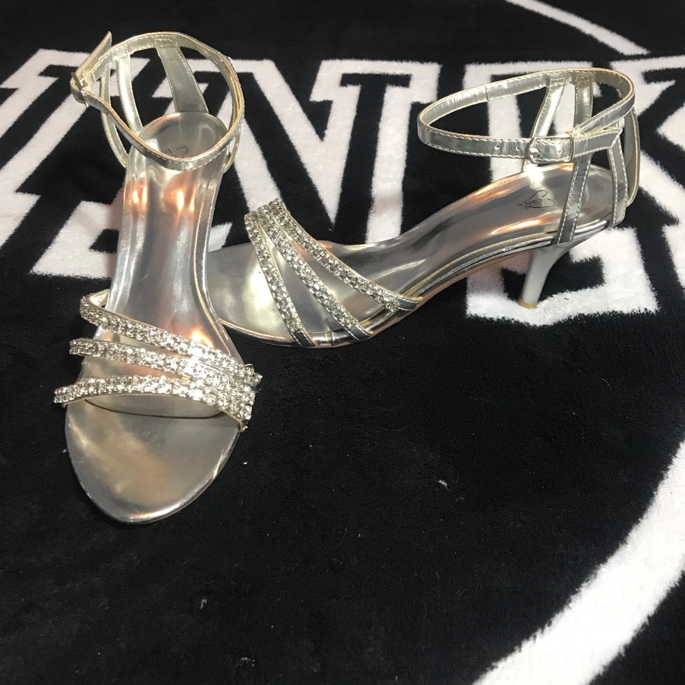 Silver rhinestone heels worn once!