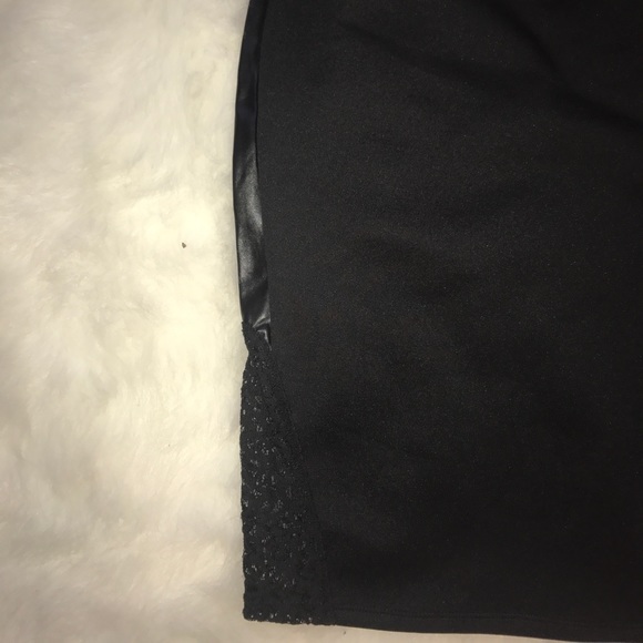 Bisou Bisou Skirts - Black Midi with Lace and Leather Details Bisou Bisou Skirts - Black Midi with Lace and Leather Details