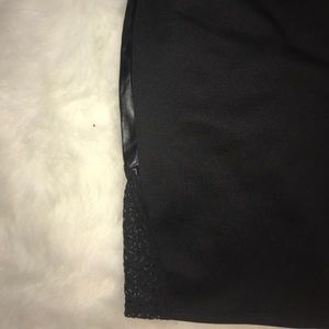 Bisou Bisou Skirts - Black Midi with Lace and Leather Details Bisou Bisou Skirts - Black Midi with Lace and Leather Details