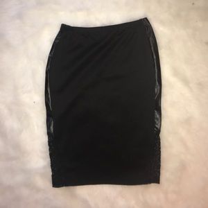 Bisou Bisou Skirts - Black Midi with Lace and Leather Details Bisou Bisou Skirts - Black Midi with Lace and Leather Details