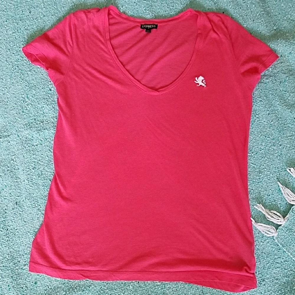 Bright Pink Express V neck Tee Shirt