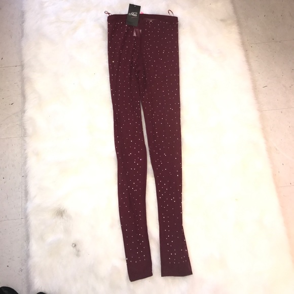 Xtaren Pants - Sequin Sheer Burgundy Leggings Xtaren Pants - Sequin Sheer Burgundy Leggings