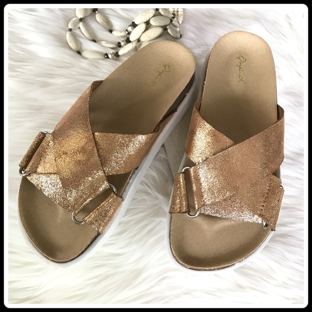 WIDE STRAPS METALLIC SLIDE SANDAL - Picture 6 of 8