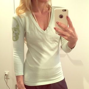 Mikal Design lime Green Swarovski skull sweater XS