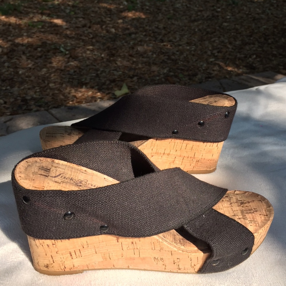 Lucky Brand black & cork wedges Size 7 Comfy