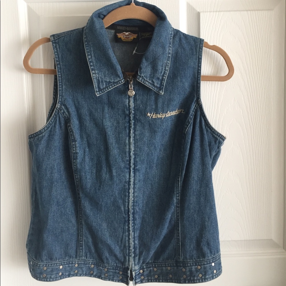 Harley Davidson denim sleeveless zip shirt