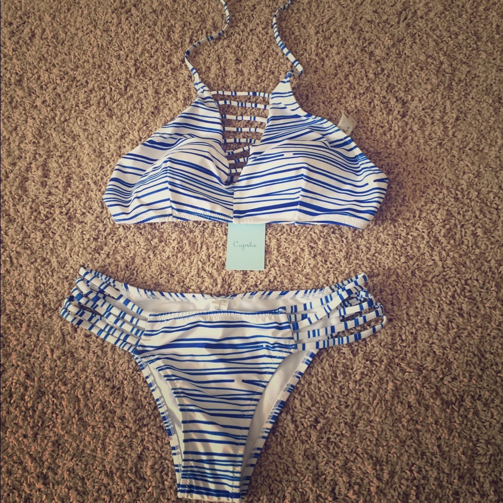 Blue Striped Swimsuit