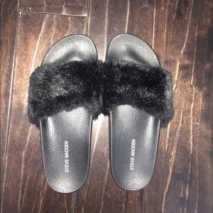 Faux fur slip ons