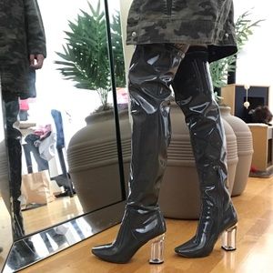 Over the knee patent leather gray boots