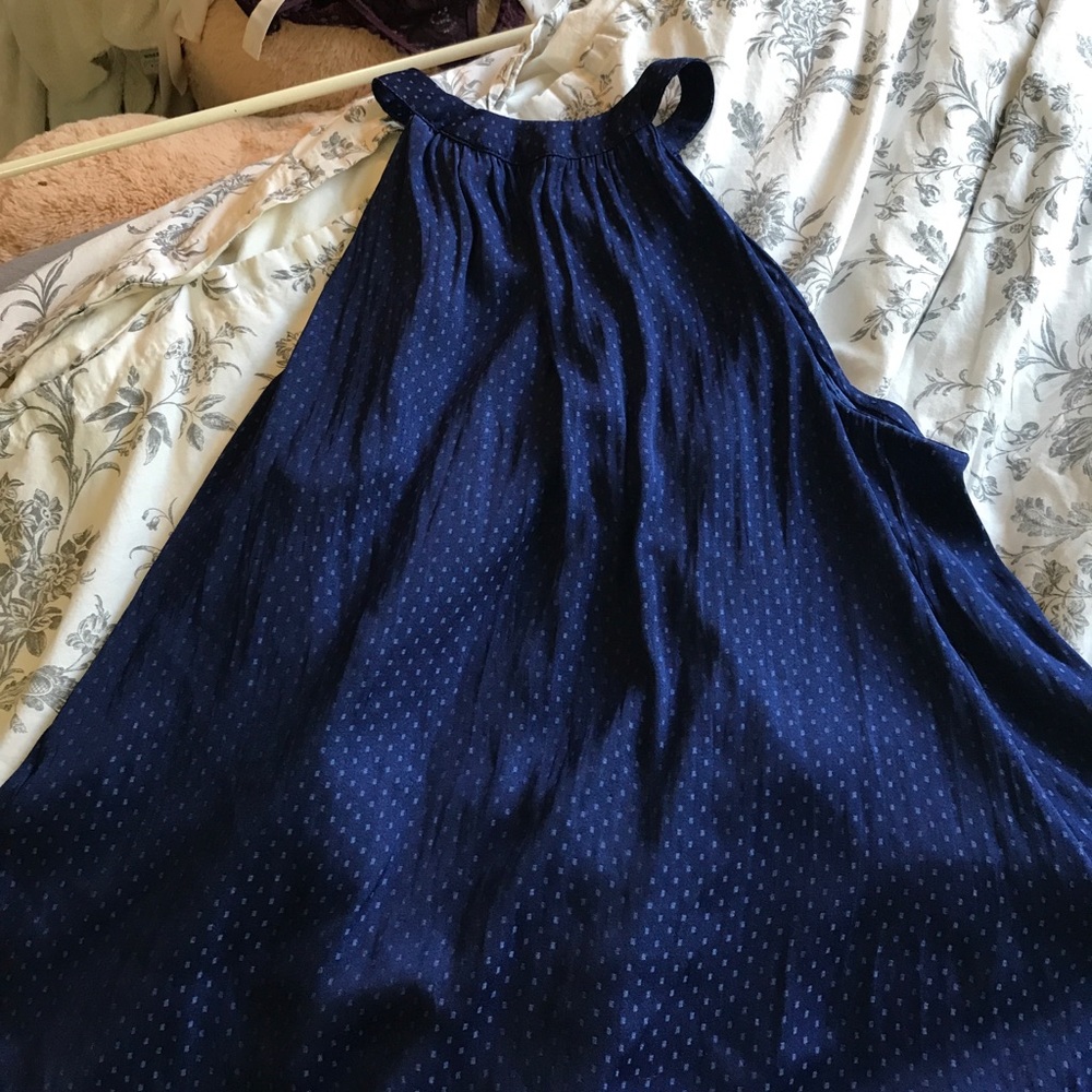 Slightly Open Back Blue Polk-a-dot Halter Tank