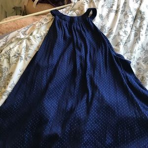 Slightly Open Back Blue Polk-a-dot Halter Tank