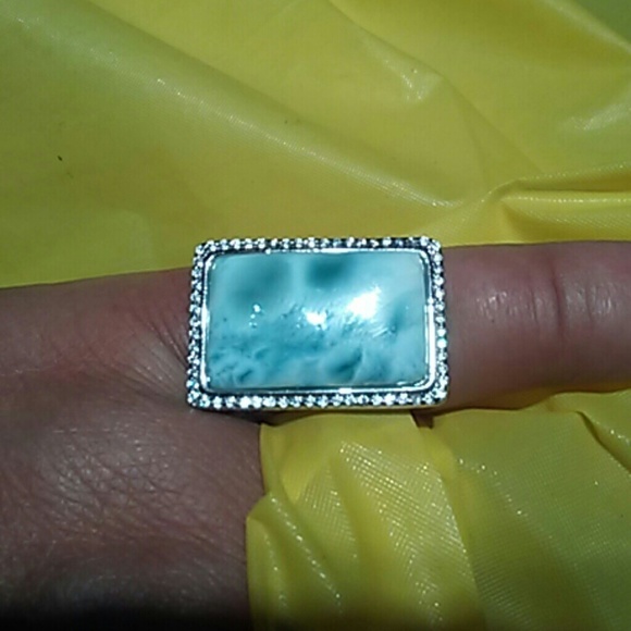 NWT Sterling silver larimar a cubic zirconia ring - Picture 3 of 5