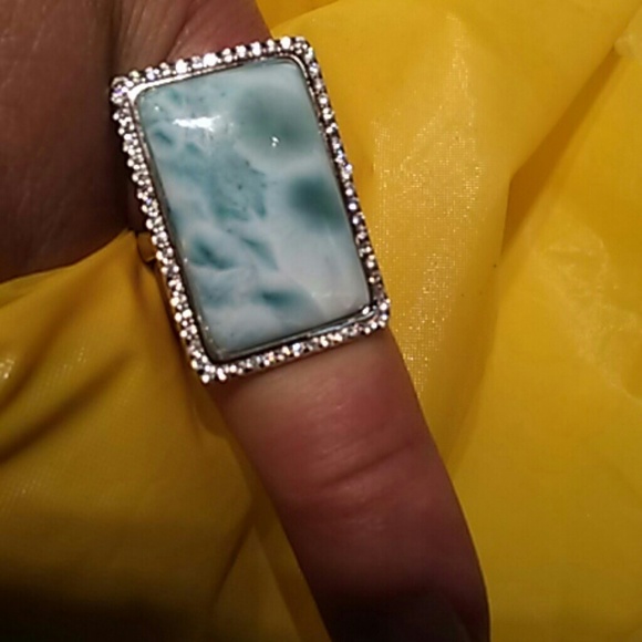 NWT Sterling silver larimar a cubic zirconia ring - Picture 4 of 5