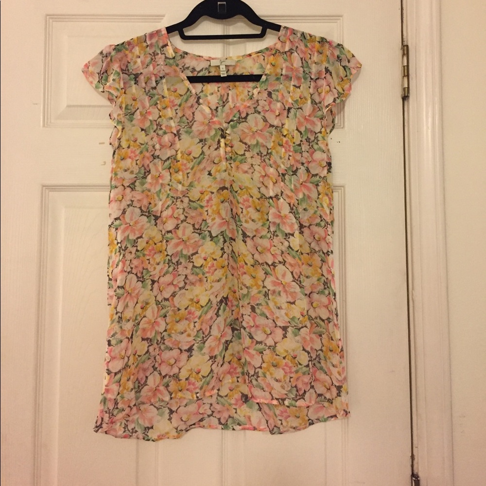 Floral see-through chiffon blouse