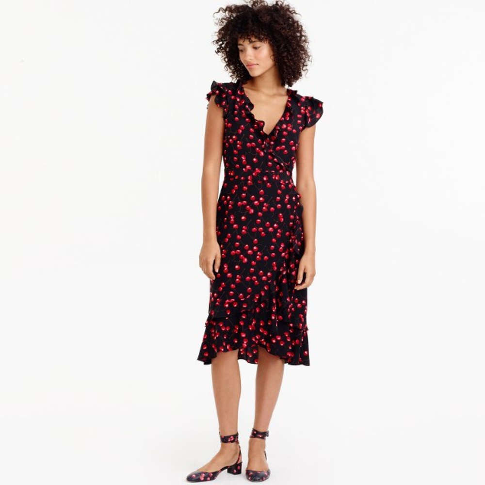 J Crew Silk Wrap Dress Cherry NWOT