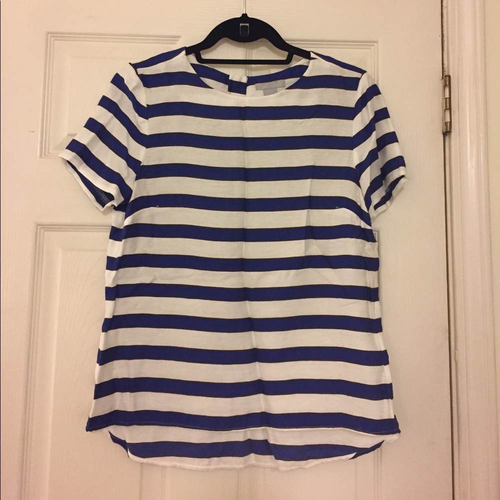 Blue and white striped blouse